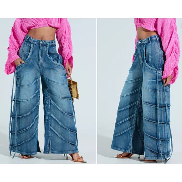 Akira ride the wave wide leg denim jeans Acid Wash Women's Size 27 5 Grunge Rave - Picture 2 of 14